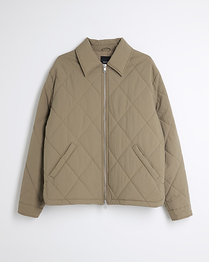 Beige Quilted Zip Through Jacket