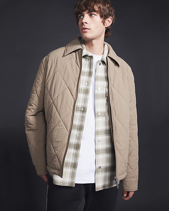 Beige Quilted Zip Through Jacket