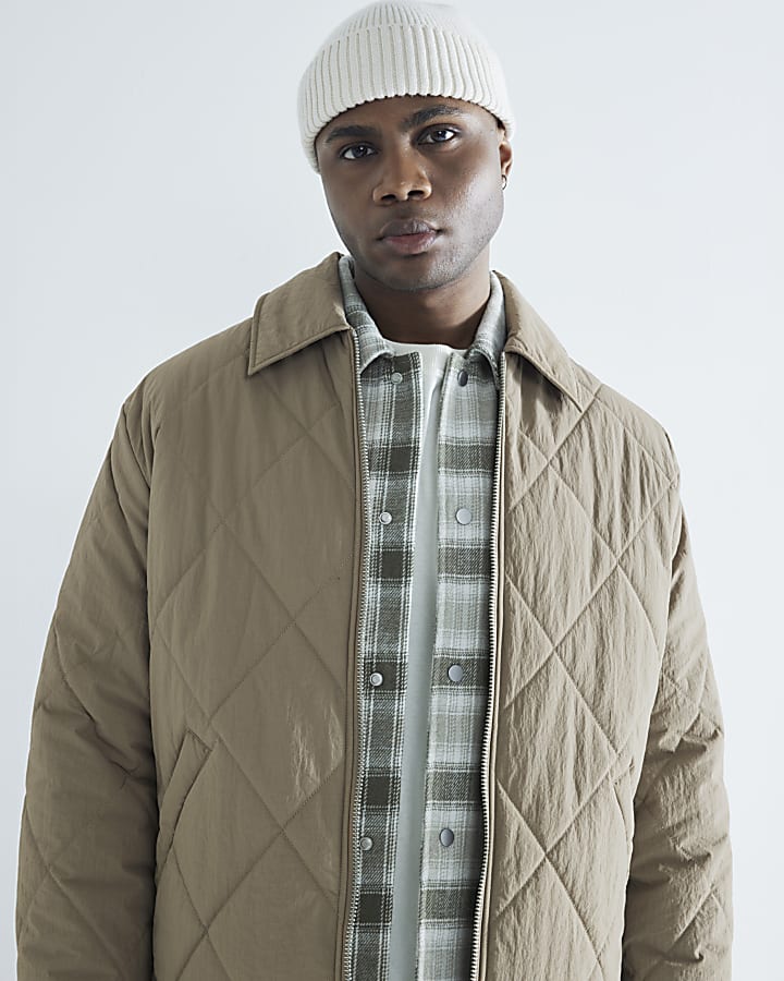 Beige Quilted Zip Through Jacket