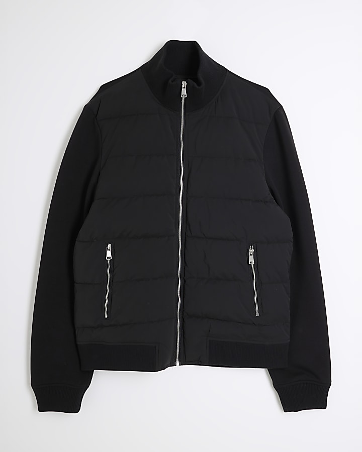 Black Hybrid Quilted Funnel Jacket