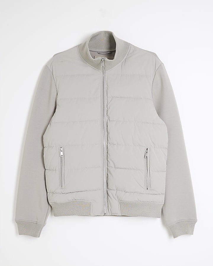 Grey Hybrid Quilted Funnel Neck Jacket