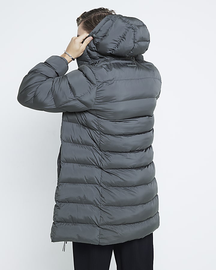 Grey Essential Hooded Midi Puffer Jacket