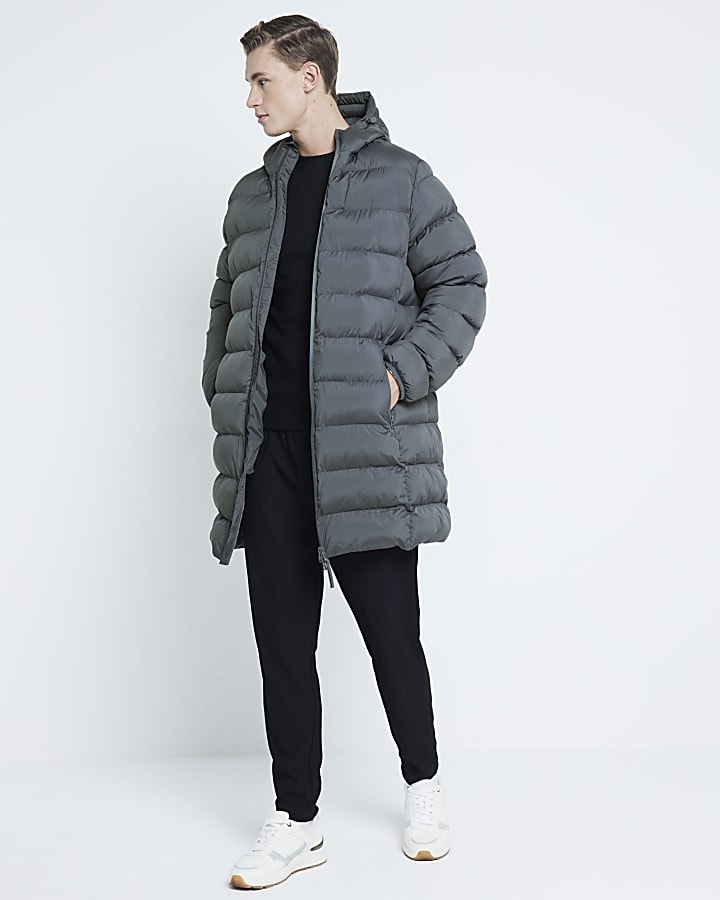 Grey Essential Hooded Midi Puffer Jacket