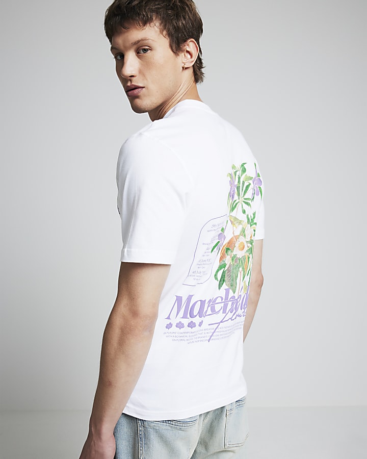 White regular fit floral print t-shirt