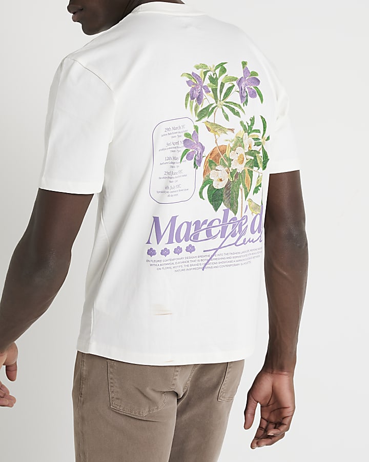 White regular fit floral graphic t-shirt