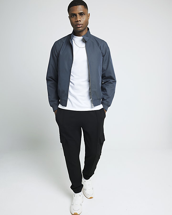 Blue Regular Fit Funnel Harrington Jacket