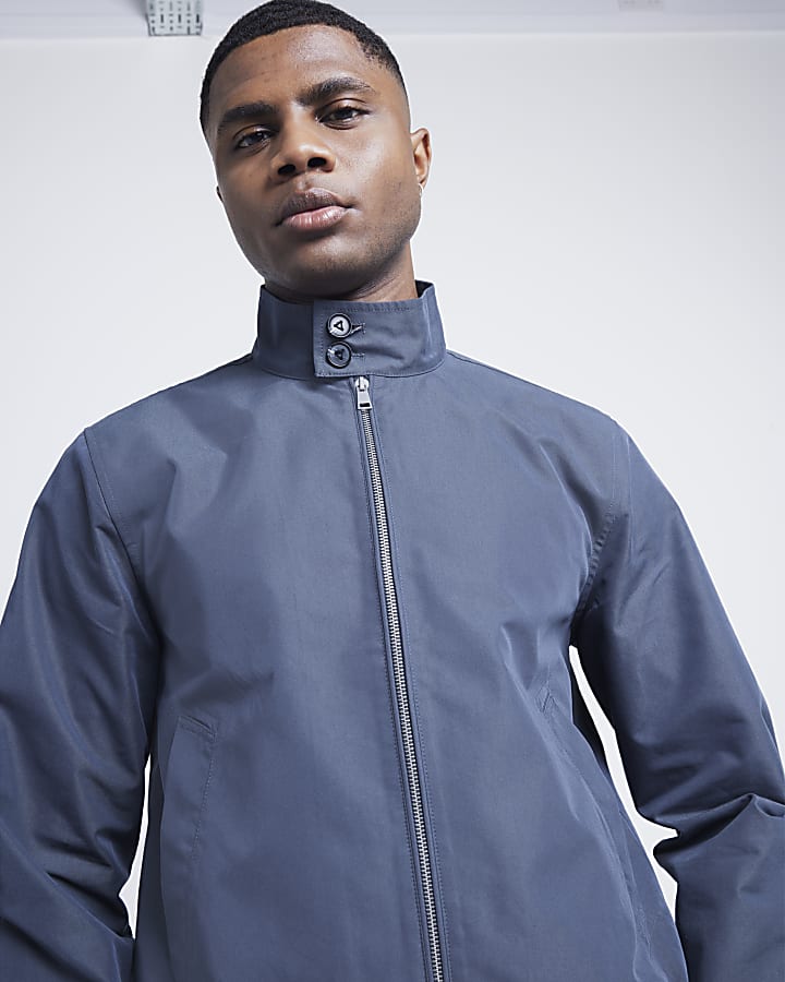 Blue Regular Fit Funnel Harrington Jacket
