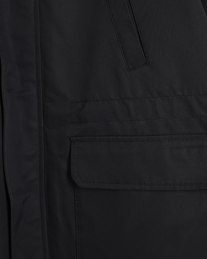 Black Funnel Neck Multi Pocket Jacket