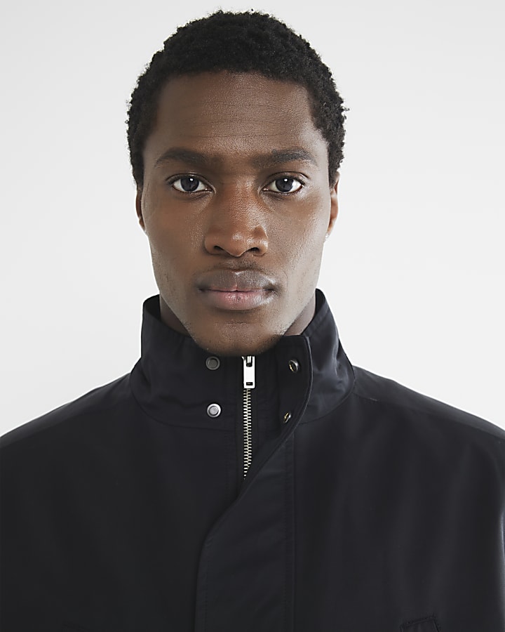 Black Funnel Neck Multi Pocket Jacket