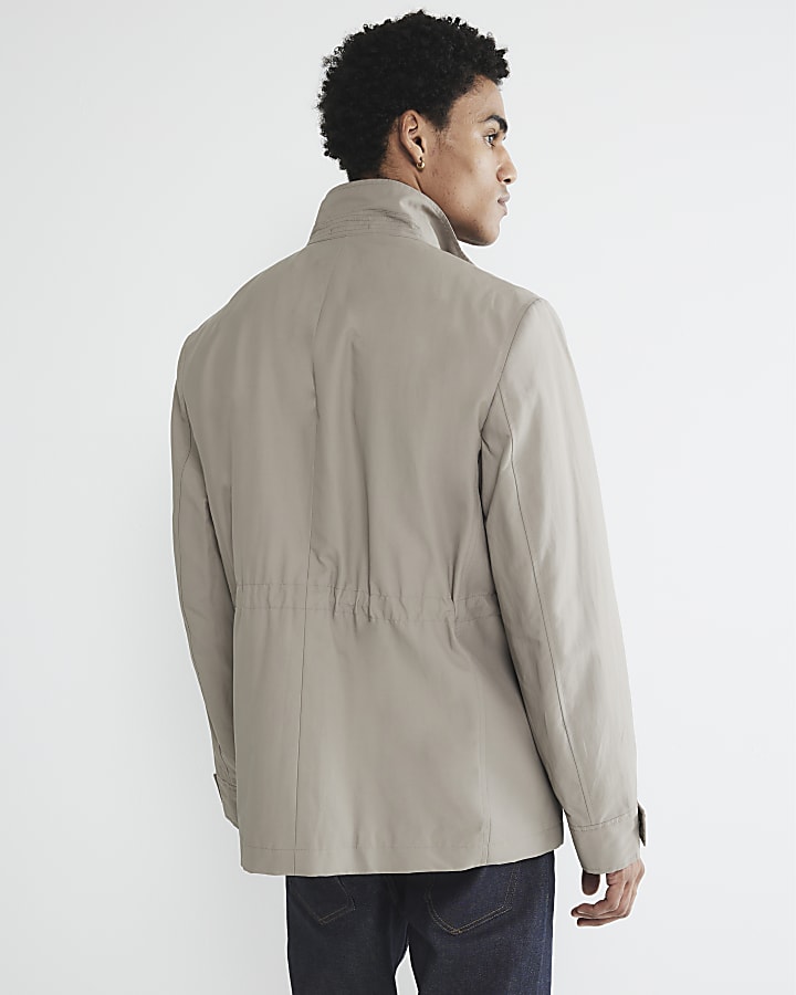 Grey Funnel Neck Multi Pocket Jacket