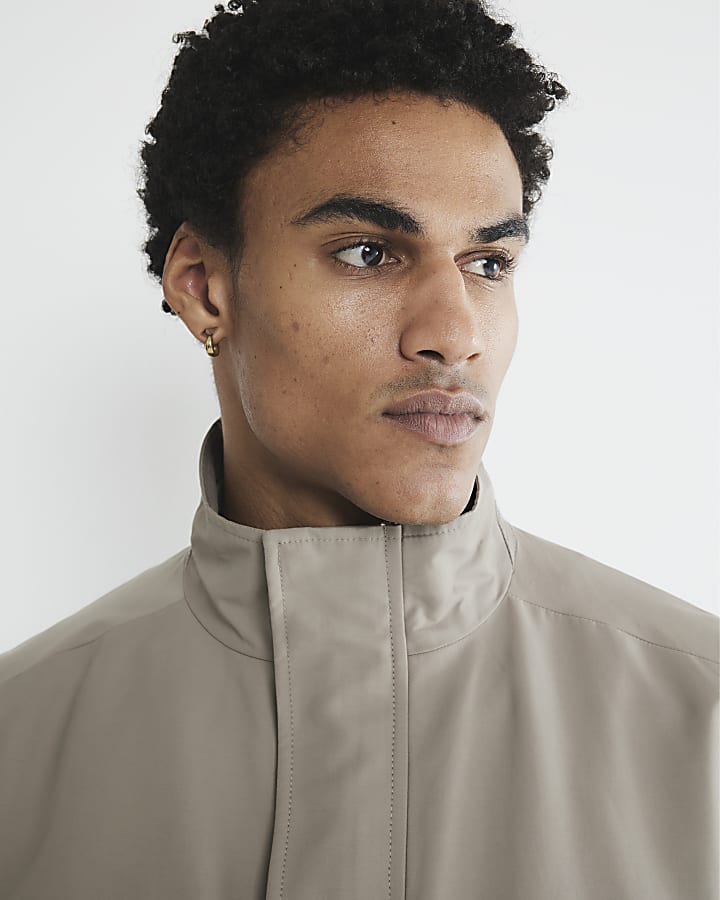 Grey Funnel Neck Multi Pocket Jacket