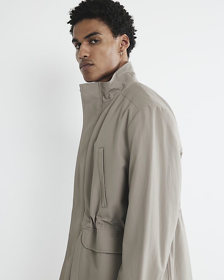 Grey Funnel Neck Multi Pocket Jacket