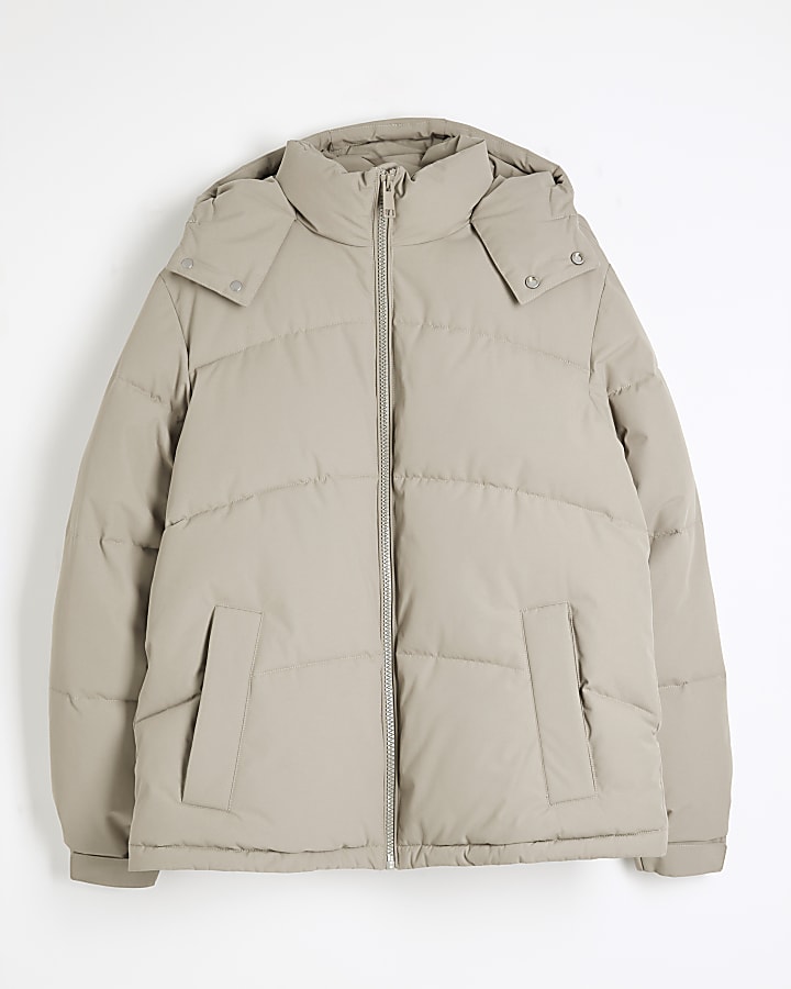 Beige Premium Hooded Puffer Jacket