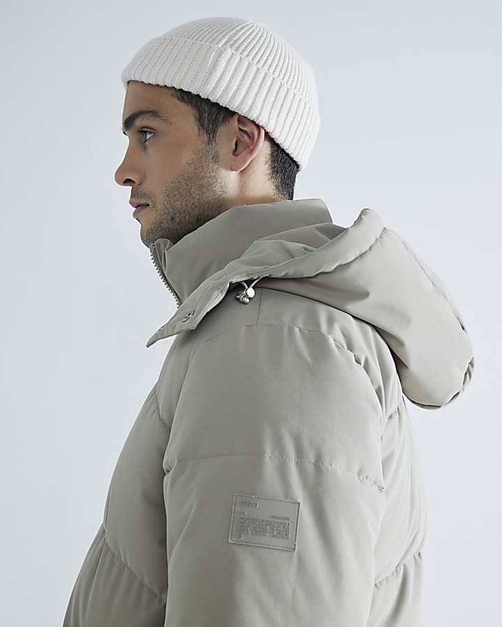 Stone Premium Hooded Puffer Jacket River Island