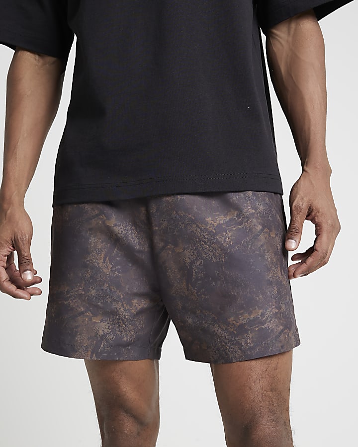 Brown regular fit camo swim shorts