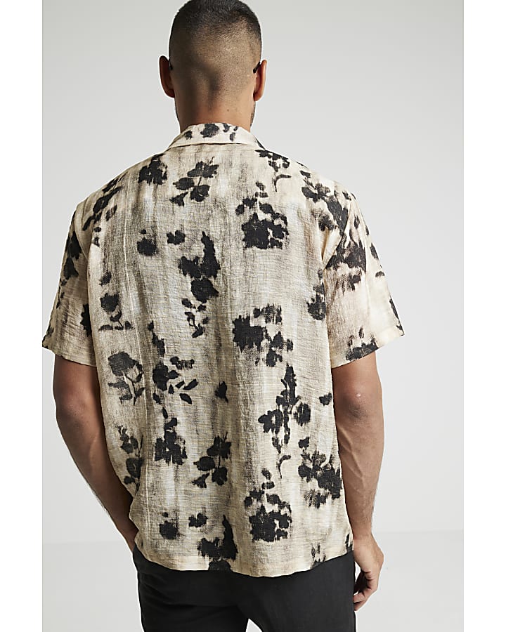 Stone regular abstract floral revere shirt