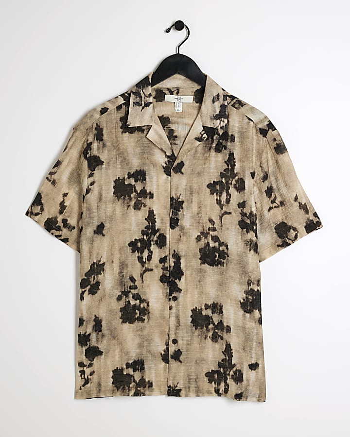 Stone regular abstract floral revere shirt