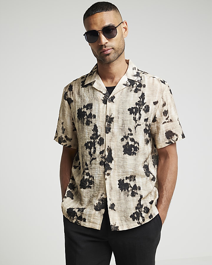 Stone regular abstract floral revere shirt