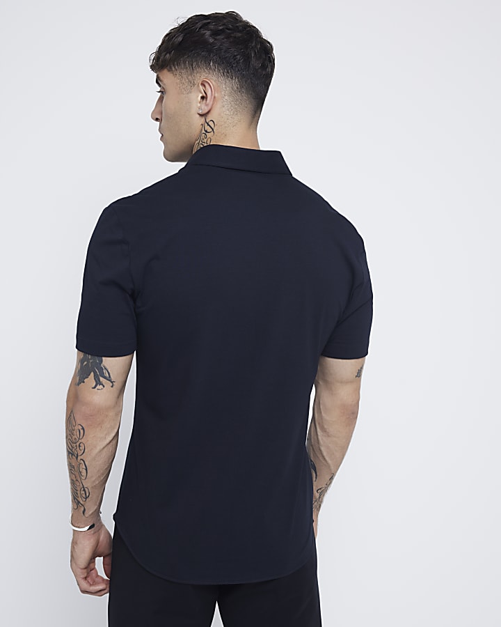 Black slim fit stretch short sleeve shirt