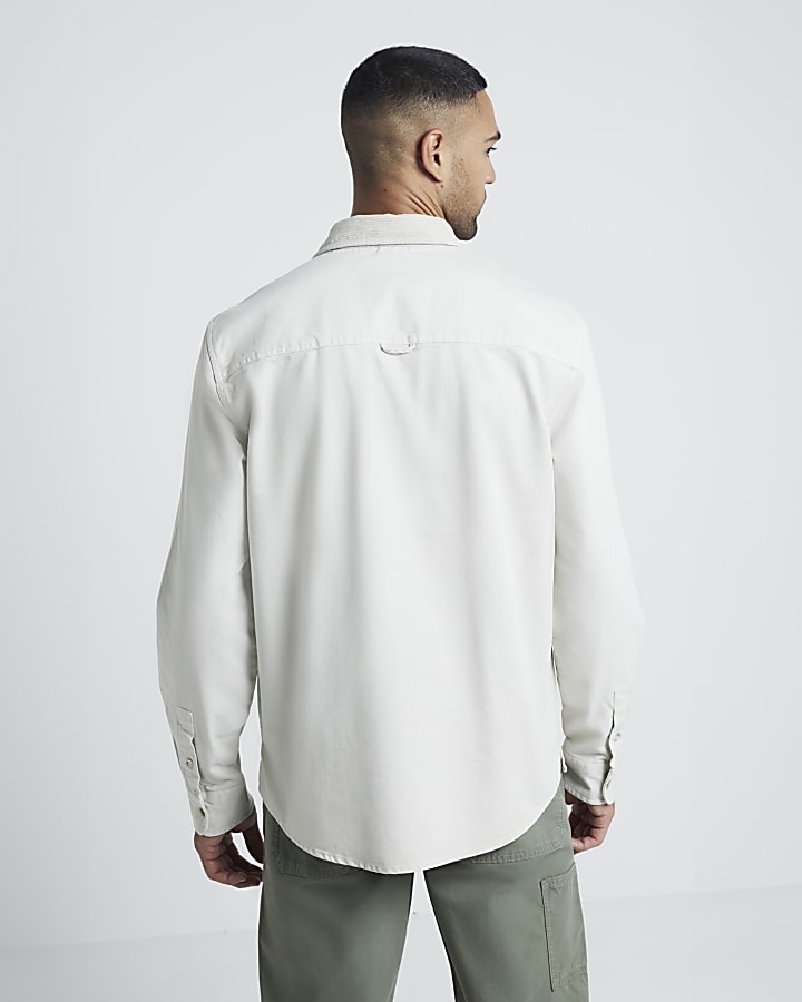 Beige Regular Fit Cord Collar Shirt