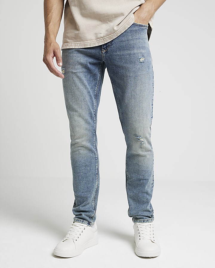 Blue skinny fit ripped jeans