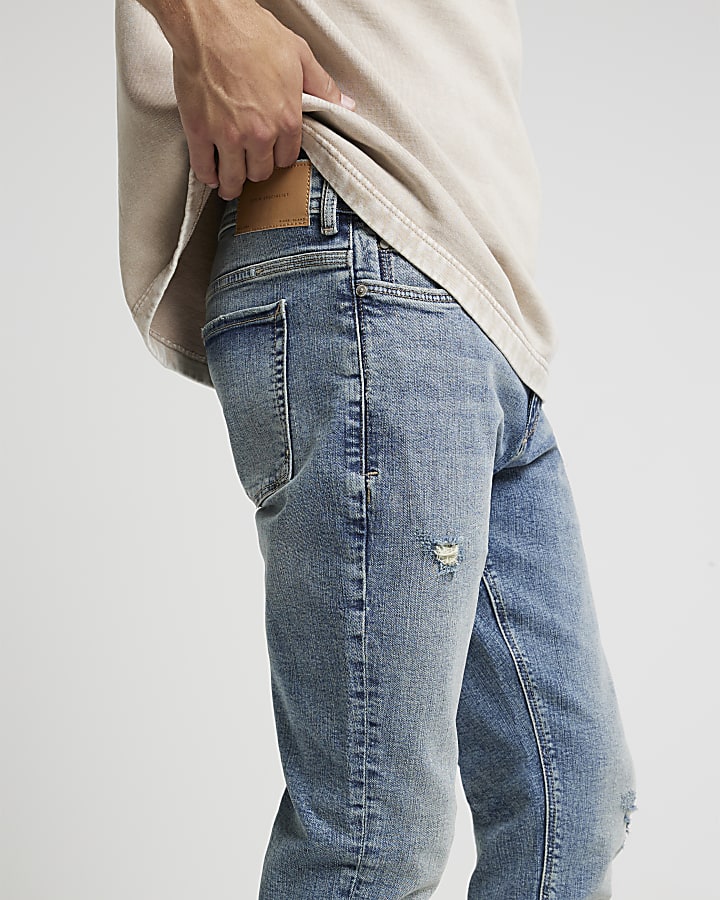 Blue skinny fit ripped jeans