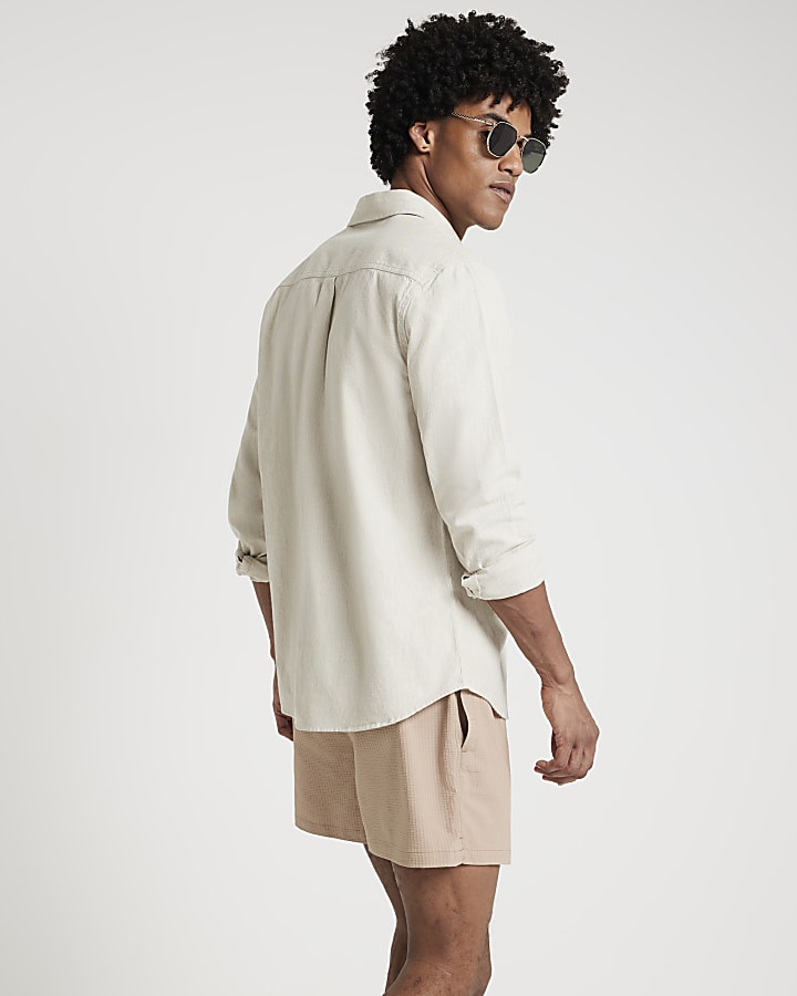 Stone regular fit seersucker swim shorts