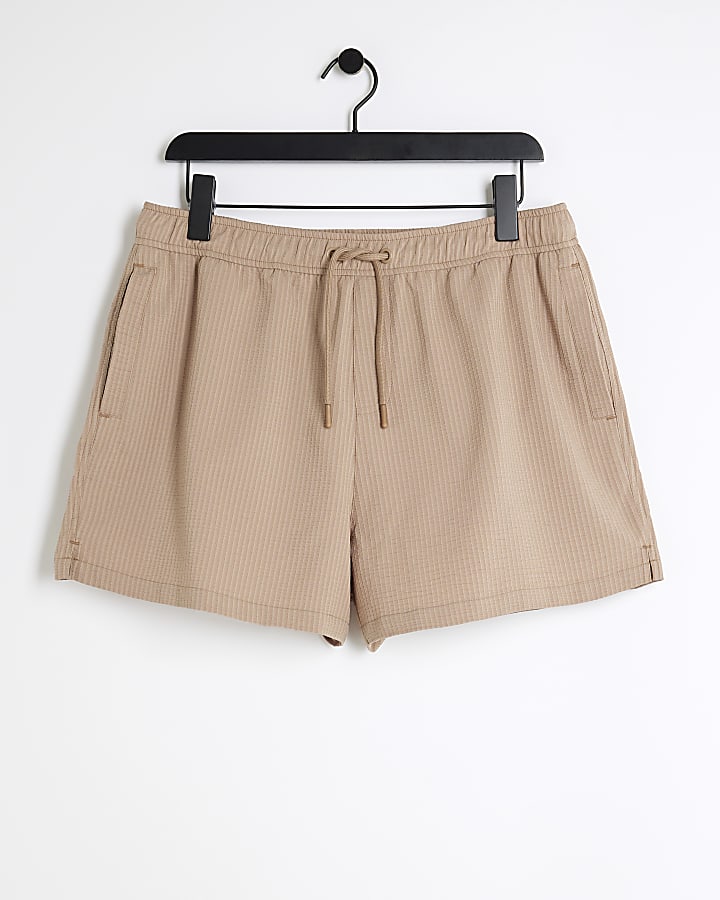 Stone regular fit seersucker swim shorts