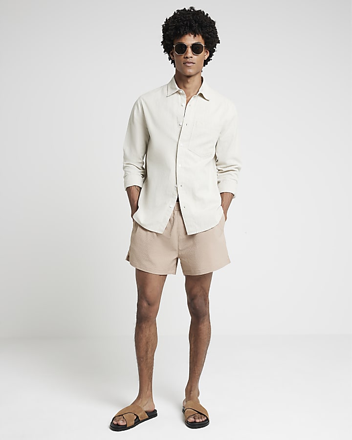 Stone regular fit seersucker swim shorts