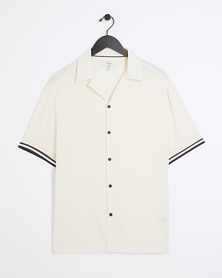 Beige regular fit taped revere shirt