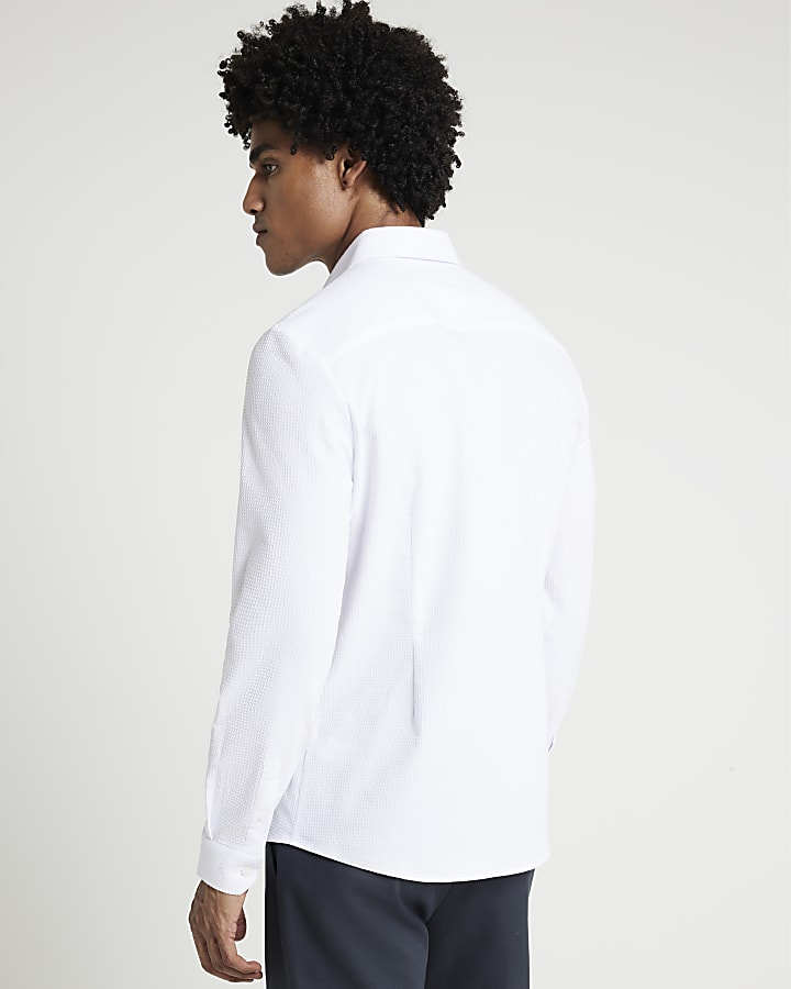 White muscle fit stretch textured shirt