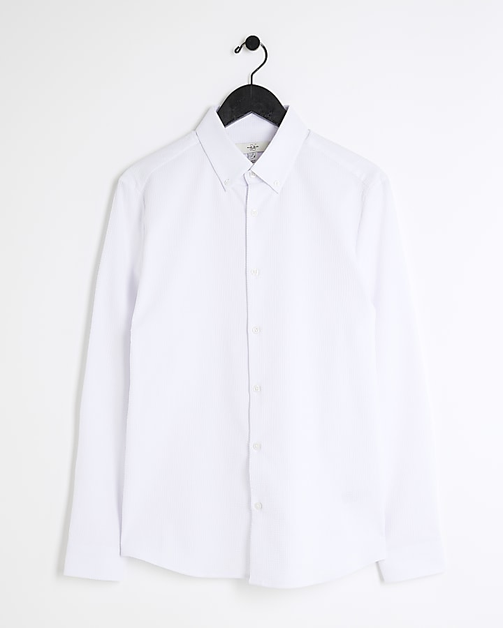 White muscle fit stretch textured shirt