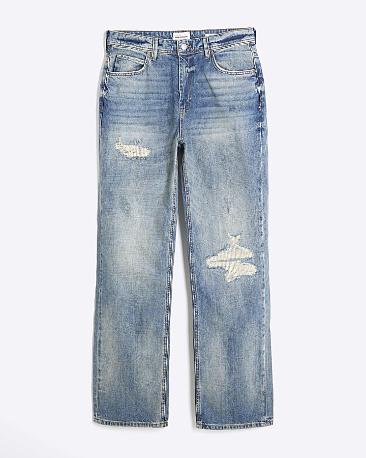Blue loose fit ripped jeans