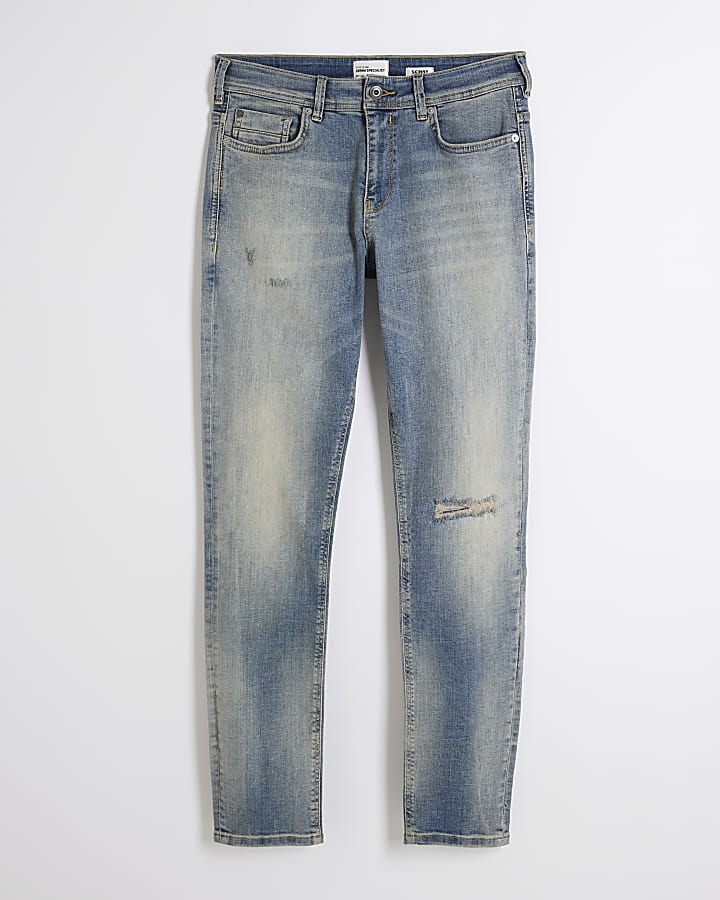 Blue skinny fit ripped jeans