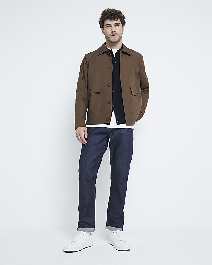 Dark blue selvedge slim jeans with rolled hem