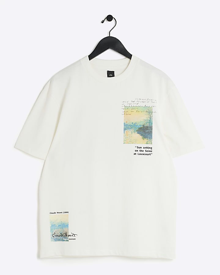 Beige regular fit Monet graphic t-shirt