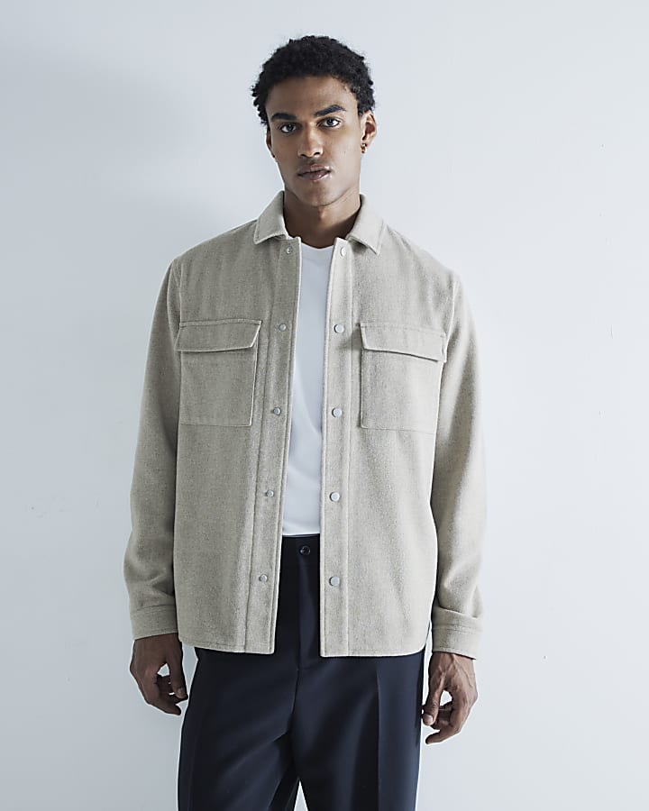 Stone curved hem overshirt