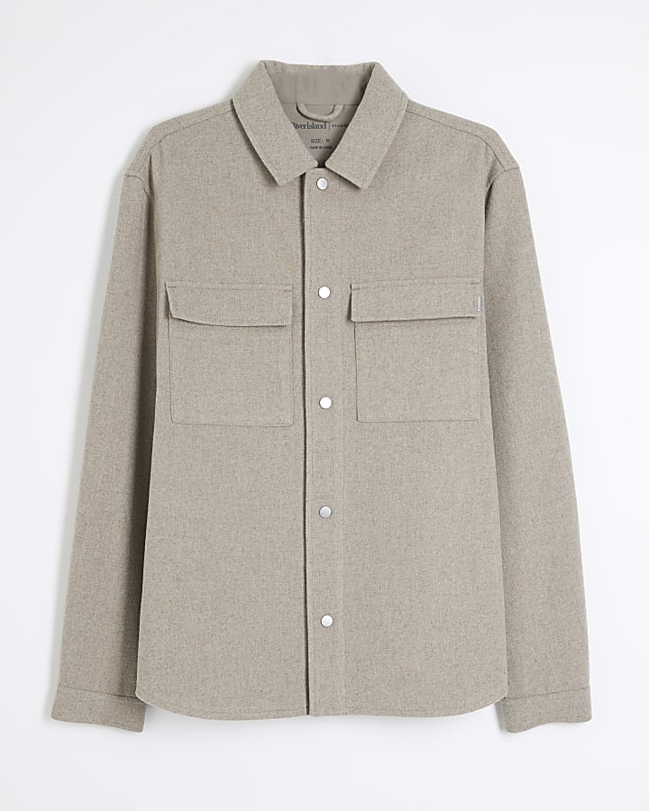 Stone curved hem overshirt