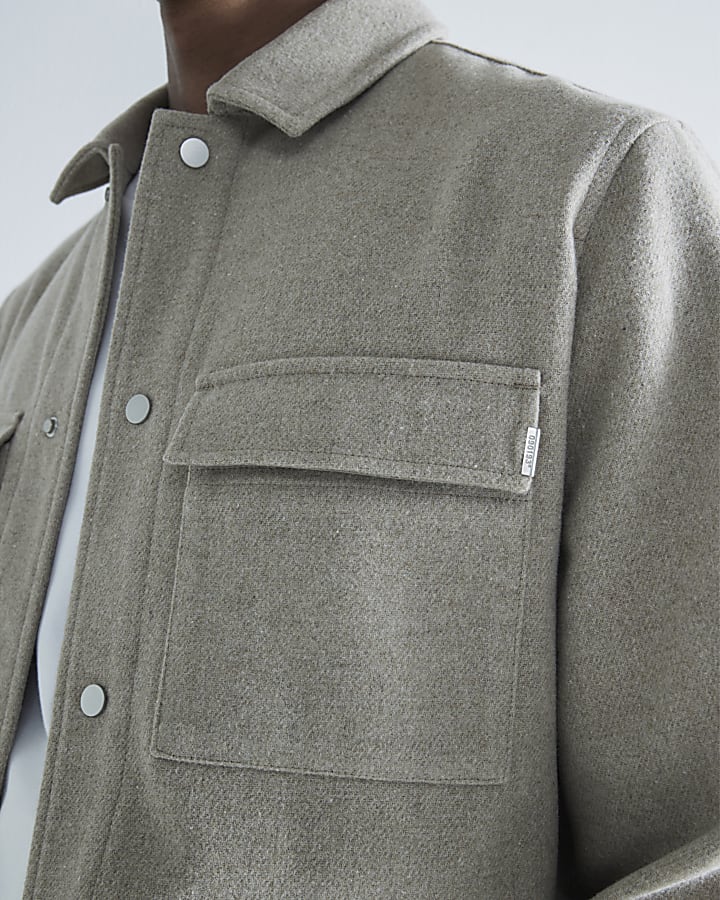 Stone curved hem overshirt