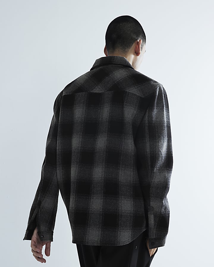 Grey Checked Curved Hem Overshirt