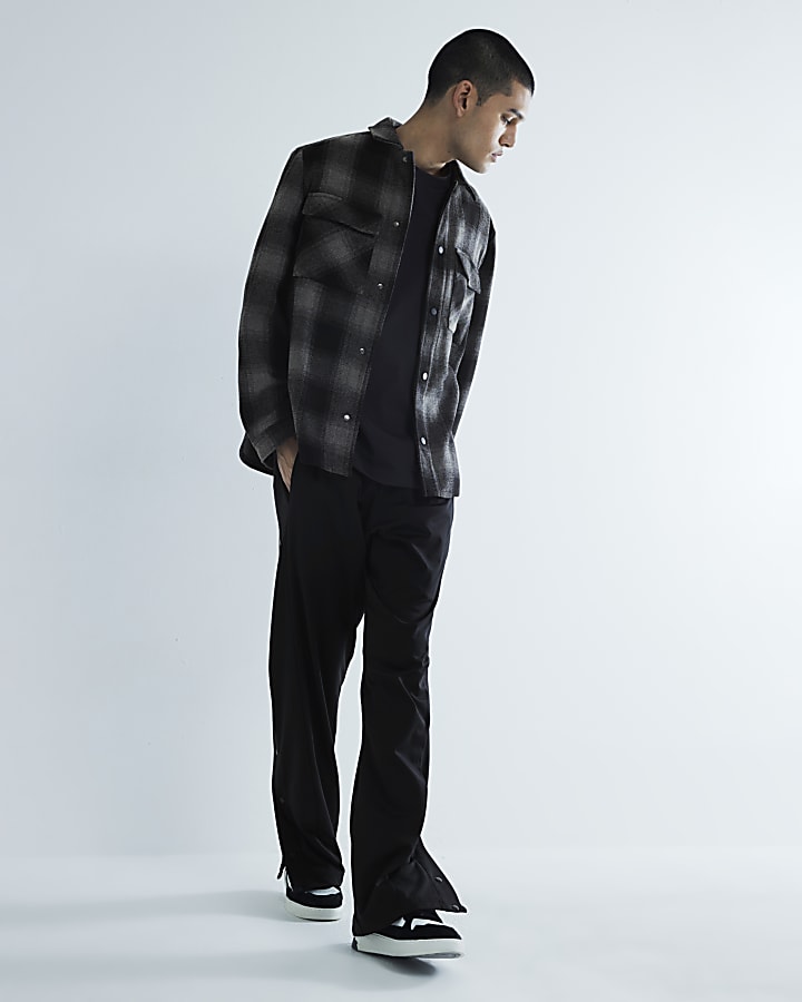 Grey Checked Curved Hem Overshirt