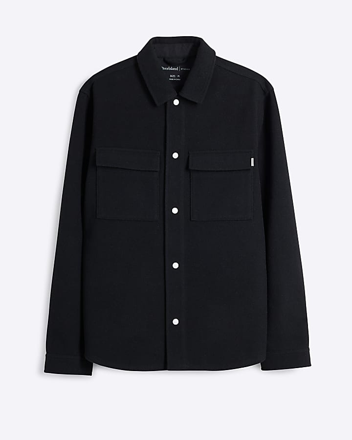 Black regular fit popper fastening shacket