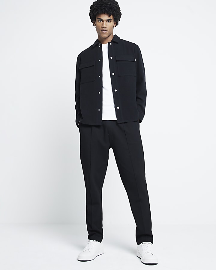 Black regular fit popper fastening shacket