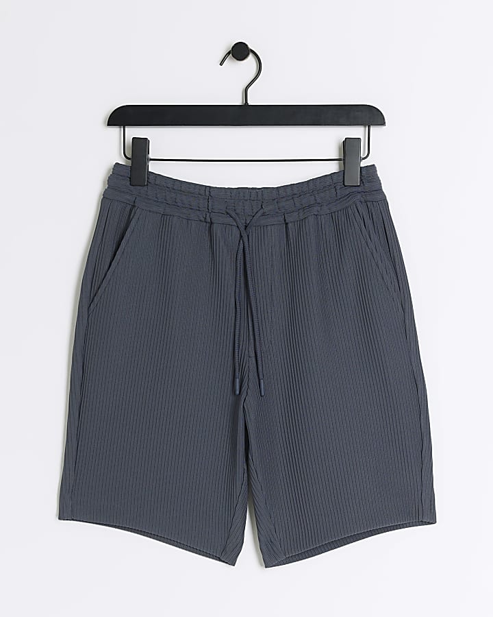 Blue slim fit elasticated plisse shorts