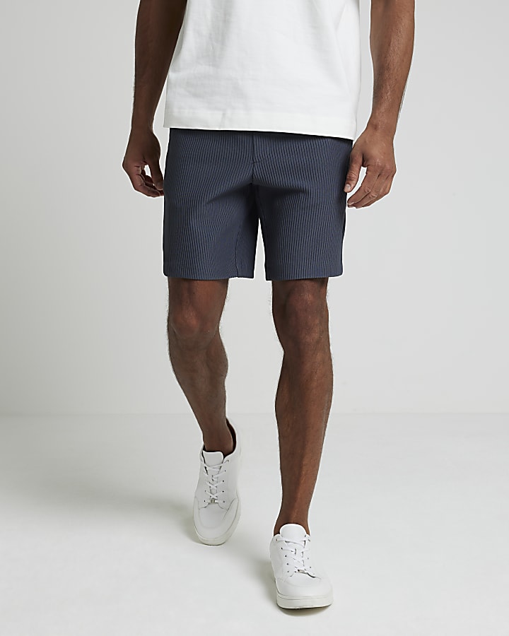 Blue slim fit elasticated plisse shorts