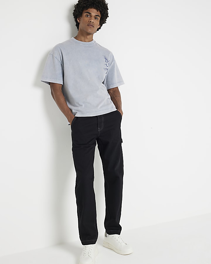 Black carpenter relaxed loose jeans