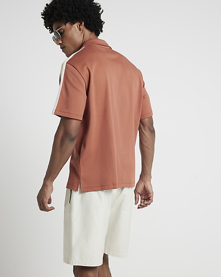 Rust regular fit crochet trim revere shirt