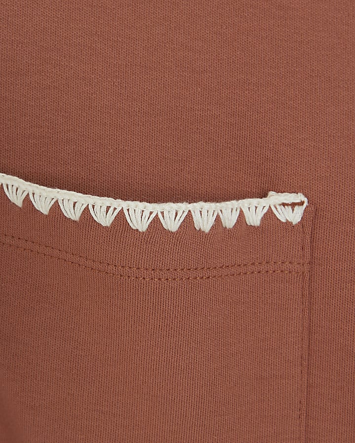 Rust regular fit crochet trim revere shirt