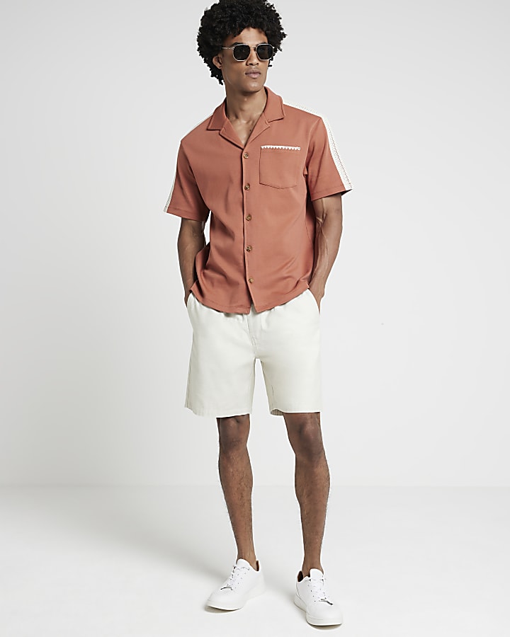 Rust regular fit crochet trim revere shirt