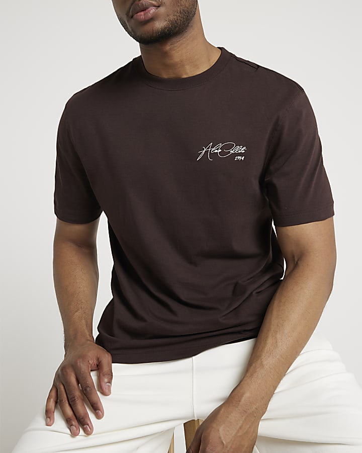 Brown regular fit script graphic t-shirt